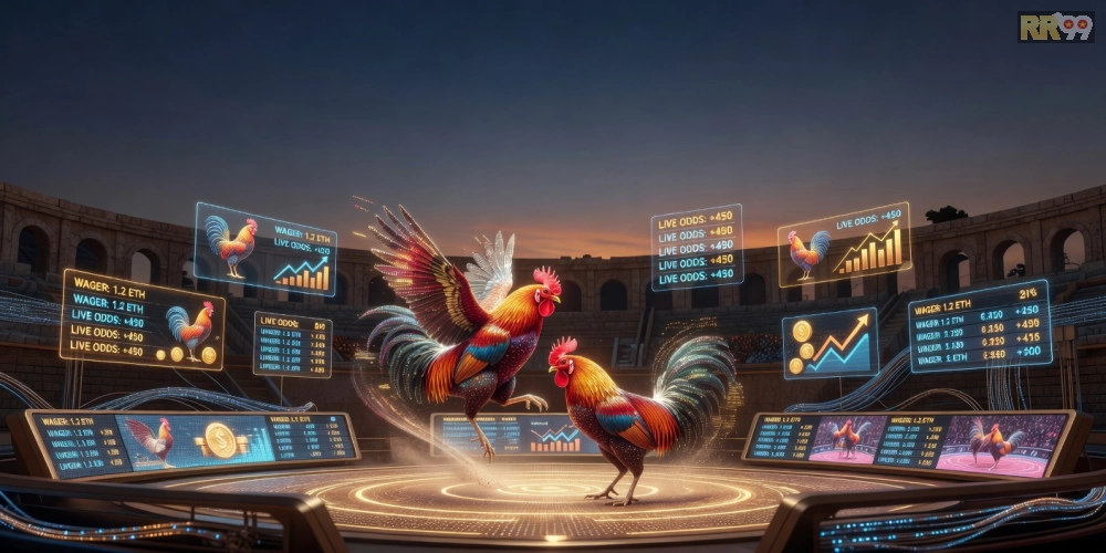 Minh họa khái niệm đá gà chọi rr99 với hình ảnh trường đấu hiện đại
