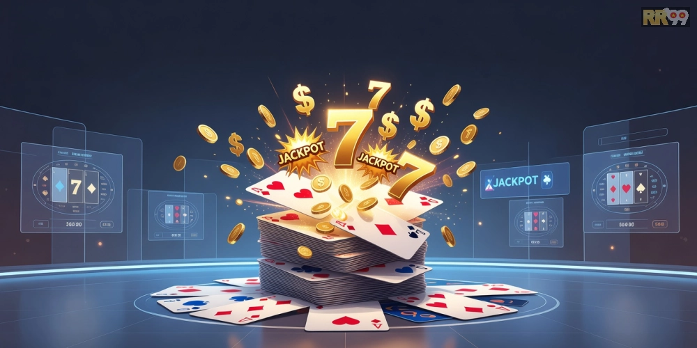 Minh họa khái niệm game bài nổ hũ rr99 với giao diện hấp dẫn và phần thưởng lớn