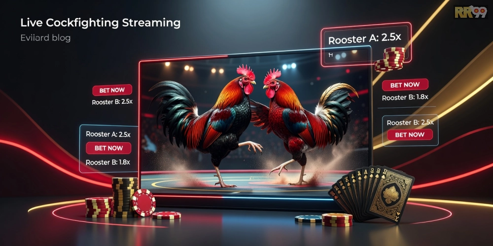 Hình minh họa khái niệm xem đá gà trực tiếp tại casino rr99 với giao diện hiện đại và an toàn