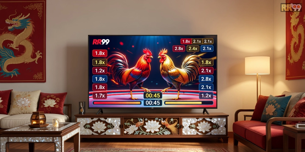 Hình minh họa khái niệm xem đá gà trực tuyến trên nền tảng RR99 với giao diện hiện đại