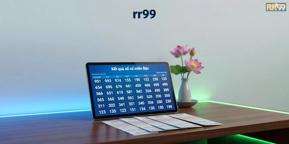 Minh họa khái niệm xổ số miền Bắc rr99 với các con số may mắn và giao diện trực tuyến hiện đại
