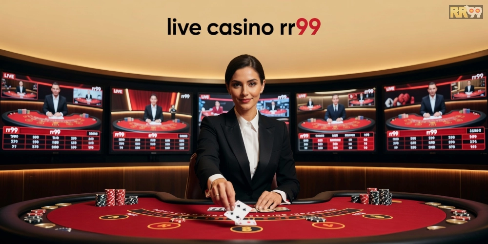 Minh họa khái niệm live casino rr99 với dealer chuyên nghiệp và bàn chơi hiện đại