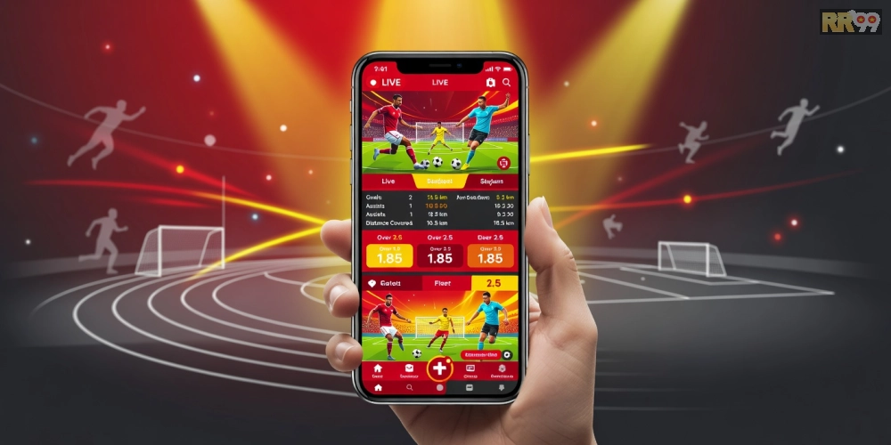 Giao diện nền tảng thể thao 24h với các trận đấu đang diễn ra và biểu đồ kèo cược