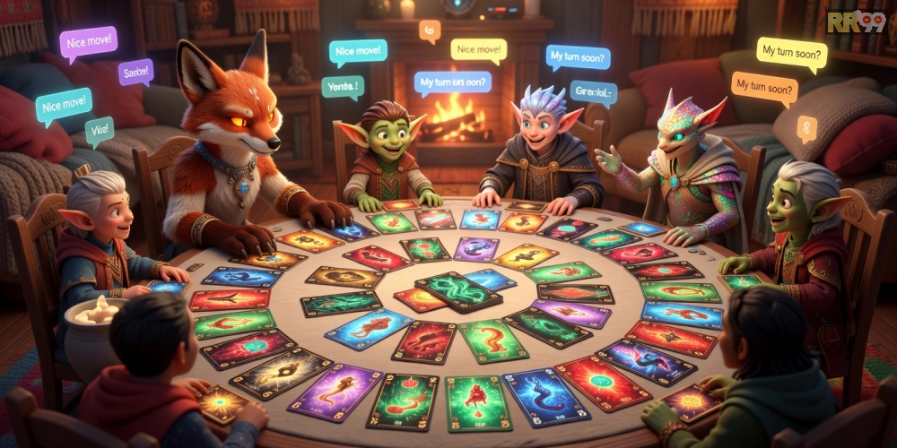 Hình ảnh ván chơi Phỏm sôi động trên nền tảng rr99 với người chơi tương tác.