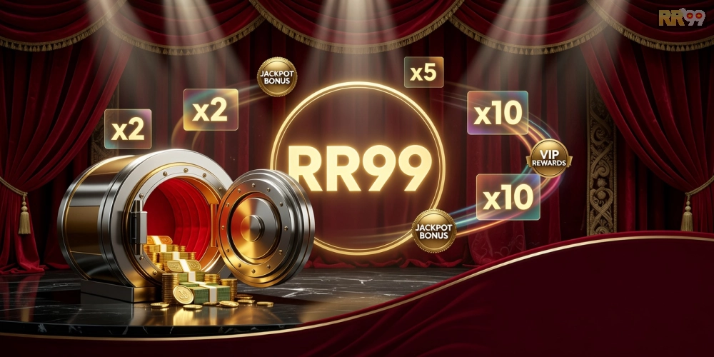 Hình ảnh ưu đãi RR99 từ nền tảng cá cược với biểu tượng tiền thưởng và giao diện thân thiện