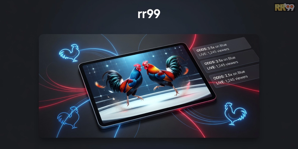 Caption tiếng Việt ngắn gọn: Hình ảnh minh họa khái niệm xem đá gà trực tiếp trên nền tảng rr99 với giao diện streaming hiện đại